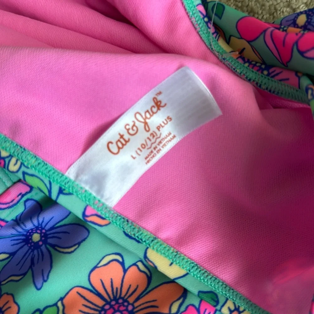 NWT Cat‎ & Jack Girl’s Gingham Floral Cut Out Swimsuit Set - Size: L 10/12 PLUS